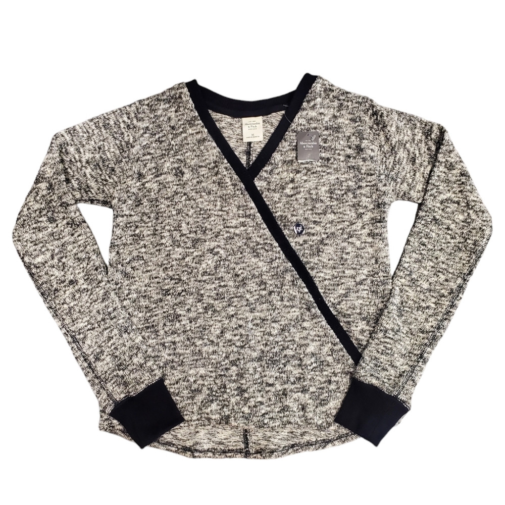 Abercrombie Fitch Wrap Sweater Womens Size XS Black Long Sleeve Knitted Top - Picture 8 of 11
